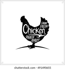 Retro styled vector black and white chicken meat label