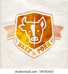 retro styled vector labels of butcher shop cow butcher animal classic product meat ranch cutlery isolated pig natural killing nurture market pure sign cows cattle raw offset silhouette antique traditi