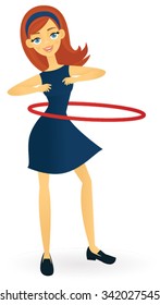 Retro styled young woman using a hula hoop