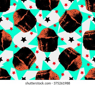 Retro stylish pattern with cupcakes and stars