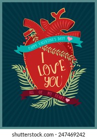 retro stylize  heart and i love you text for use as card,poster,or flyer 
