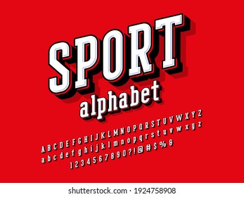 Retro stylized alphabet design with uppercase, lowercase, numbers and symbol