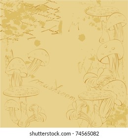 Retro stylized background with mushrooms