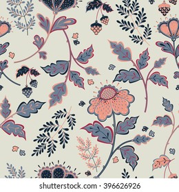 Retro stylized flower pattern on light green background - vector illustration