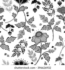 Retro stylized flower pattern on white background - vector illustration