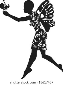 Retro Stylized illustration of a fairy, one color.