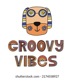 Retro stylized nursery poster - Groovy Vibes. Vector illustration.