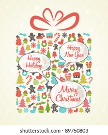 Retro Stylized Ornament Design of Christmas Elements with Speech Bubbles