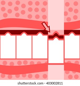 Retro stylized red pink white five steps info graphic