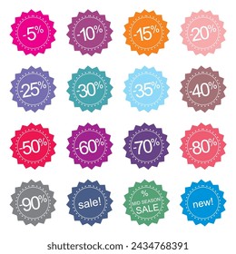Retro stylized sale, new and mid season sale icons or tag stickers. Vector illustration isolated on white background