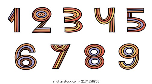 Retro stylized set of numbers. Vector illustration.