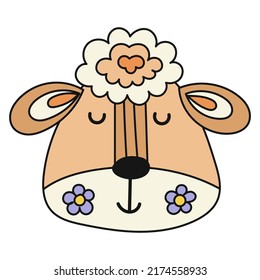 Retro stylized sheep face icon. Vector illustration.