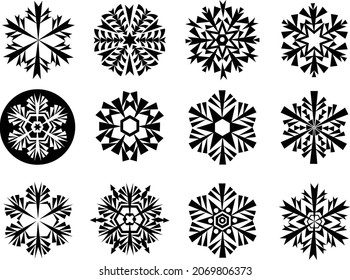Retro, stylized, vector snowflake designs