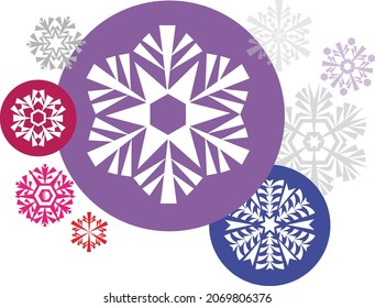 Diseños retro, estilizados, vectores de copos de nieve