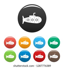 Retro submarine icons set 9 color vector isolated on white for any design
