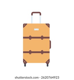 Ilustración plana de maleta retro. Bolsa de viaje amarilla. Vector