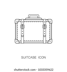Retro Suitcase Icon isolated on White Background. Vector Illustration. Line Style. Travel Sign for Web, Shops, Fashion.