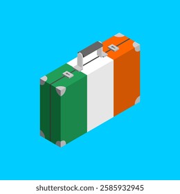 Retro suitcase from Ireland. Irish Flag on British Travel Suitcase