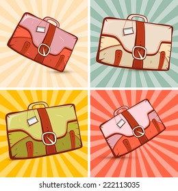 Retro Suitcase Set Illustration on Vintage Background