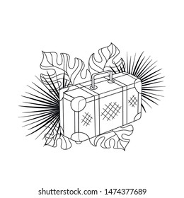  Retro suitcase for travel background leaves 