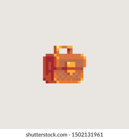 Retro suitcase, travel bag pixel art icon. Shop symbol design for logo, sticker, mobile app, website. 8-bit sprite. Isolated vector illustration.