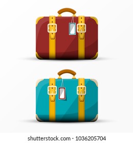 Retro Suitcase. Vintage Vector Suitcases Set Isolated on White Background.