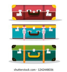 Retro Suitcases. Vector Suitcase Icons Isolated on White Background. Luggage Symbols.