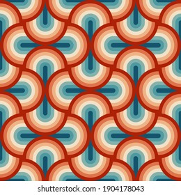 Retro summer 70s rainbow stripes pattern. Retrowave 80s art retro rainbow illustration. Seamless vector background. turquoise and orange retro colors 1970s. Abstract geometric background.