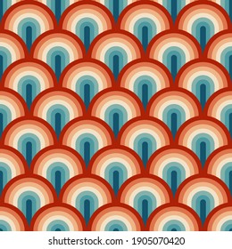 Retro summer 70s rainbow stripes pattern. Retrowave 80s art retro rainbow illustration. Seamless vector background. turquoise and orange retro colors 1970s. Abstract geometric background.