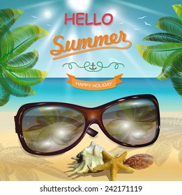 Retro summer background with sunglasses