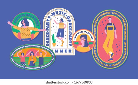 Retro Summer Badge Vintage Fashion Illustration Pop Color Style Flat Design 90s Logo Brand Art Sticker