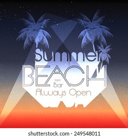 Retro Summer Beach Party Summer Calligraphic Designs with Palm Trees - Vector Illustration