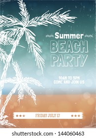 Retro summer beach party poster design. Vector illustration