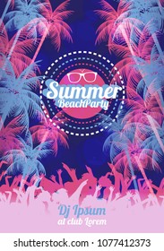 Retro Summer Beach Party Vector Flyer - Vector Illustration
