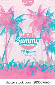 Retro Summer Beach Party Vector Flyer - Vector Illustration