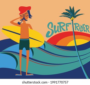retro summer beach surfer vector t shirt design
