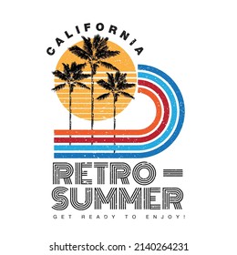 RETRO SUMMER in CALIFORNIA. Sun, Palm Tree, and Retro Stripe in Vector Format