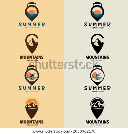 Retro summer camp badge logo graphic emblem design. suitable for company logo, print, digital, icon, apps, and other marketing material purpose. summer camp logo set