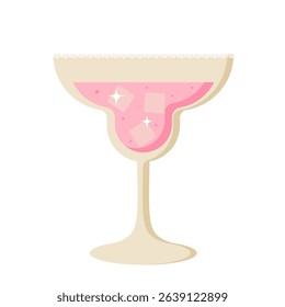 Retro summer cocktail in glass with ice. Flat vector illustration isolated on white background