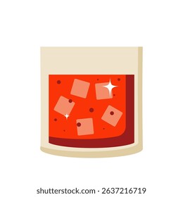 Retro summer cocktail negroni in glass with ice. Flat vector illustration on white background