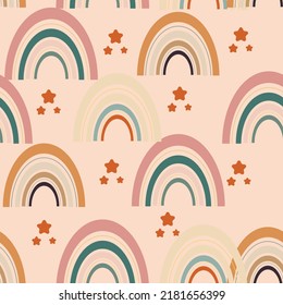 Retro summer colours nature surface design for nursery and baby fashion. Childish rainbow vector seamless pattern