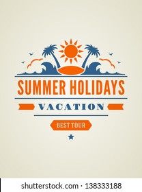 Retro summer design poster. Summer holidays typography. Vector illustration.