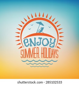 Retro Summer Holidays Hipster Label. Vector Design Elements on Coloful Summer Background