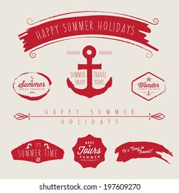Retro Summer Holidays labels set. Travel decoration. Vector design. 