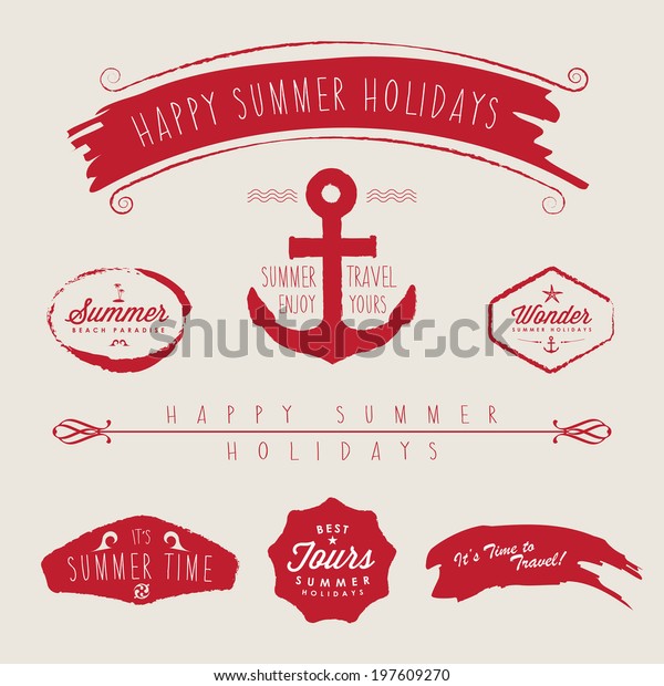 Retro Summer Holidays labels set. Travel decoration.\
Vector design. 
