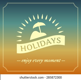 Retro summer holidays logo with frame. Tropical paradise style in hot color. Enjoy every moment.