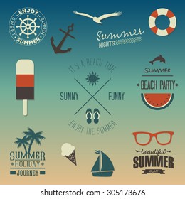 Retro summer icon set