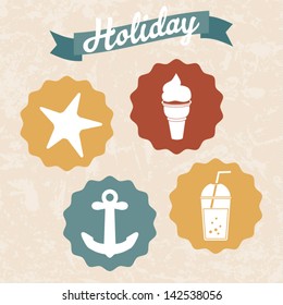 Retro summer icons, holiday concept, vector illustration