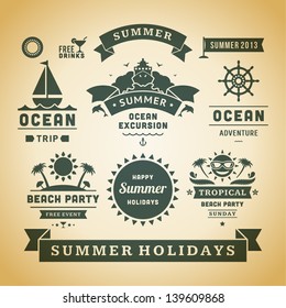 Retro Summer Labels And Signs. Summer Holidays Typography. Vector Illustration Design Elements.