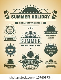 Retro summer labels and signs. Summer holidays typography. Vector illustration design elements.